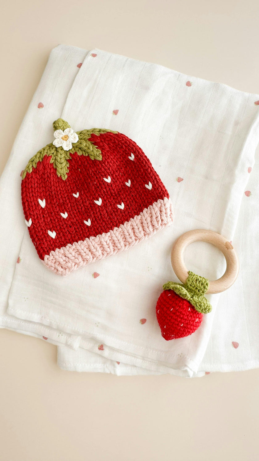 Strawberry Swaddle and Teether Set - Red Strawberry