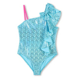 Shimmering Blue Asymmetric Ruffle Swimsuit