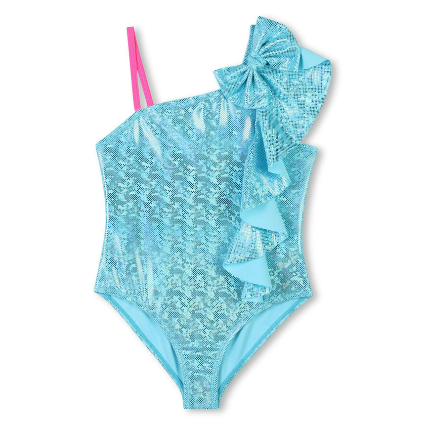 Shimmering Blue Asymmetric Ruffle Swimsuit