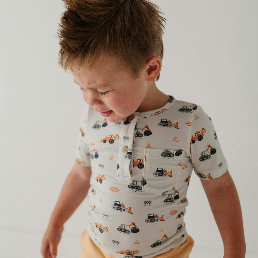 Boys Short Sleeve Henley Shirt in Construction