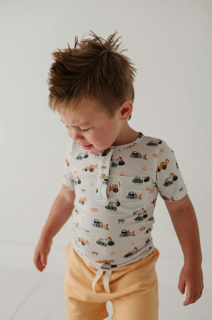 Boys Short Sleeve Henley Shirt in Construction