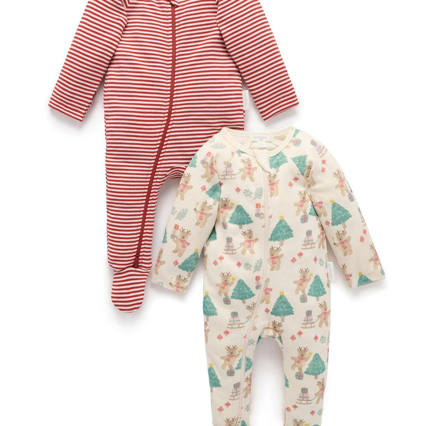 2 Pack Printed Zip Growsuit Deer Christmas Print