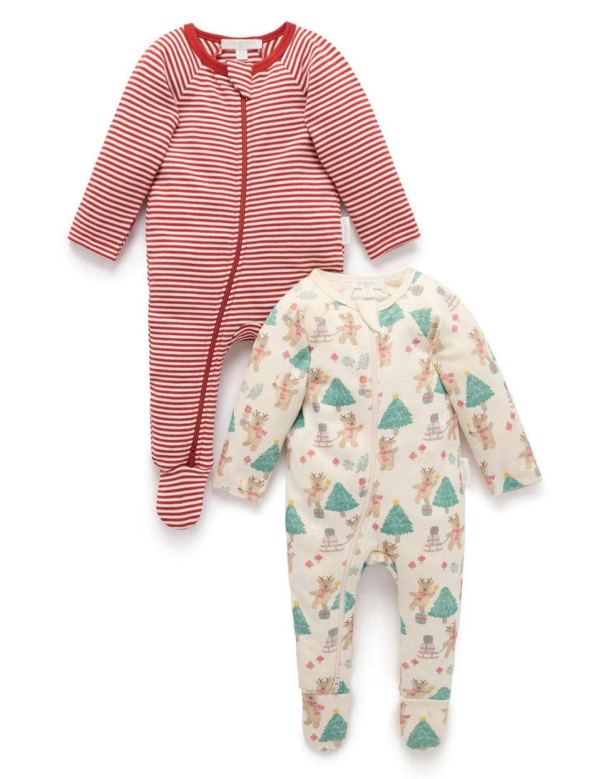 2 Pack Printed Zip Growsuit Deer Christmas Print