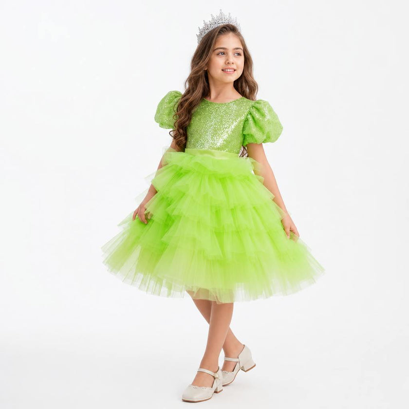 Enchanted Lime Sequin Tulle Birthday Dress for Girls