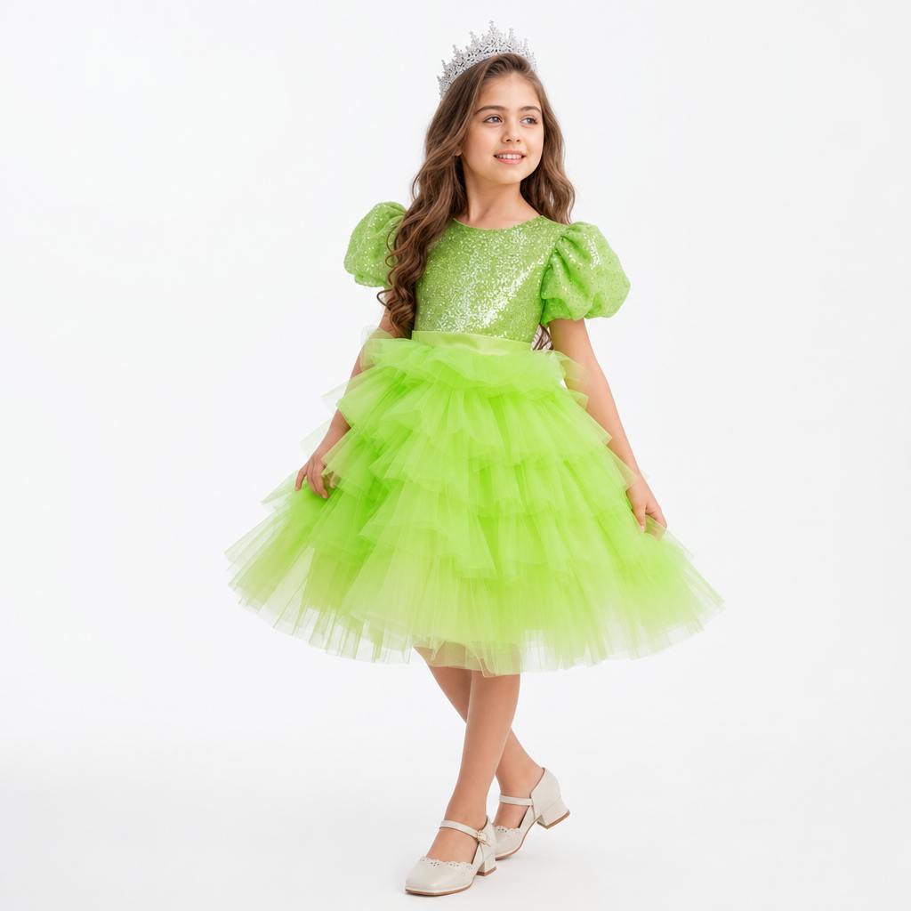 Enchanted Lime Sequin Tulle Birthday Dress for Girls