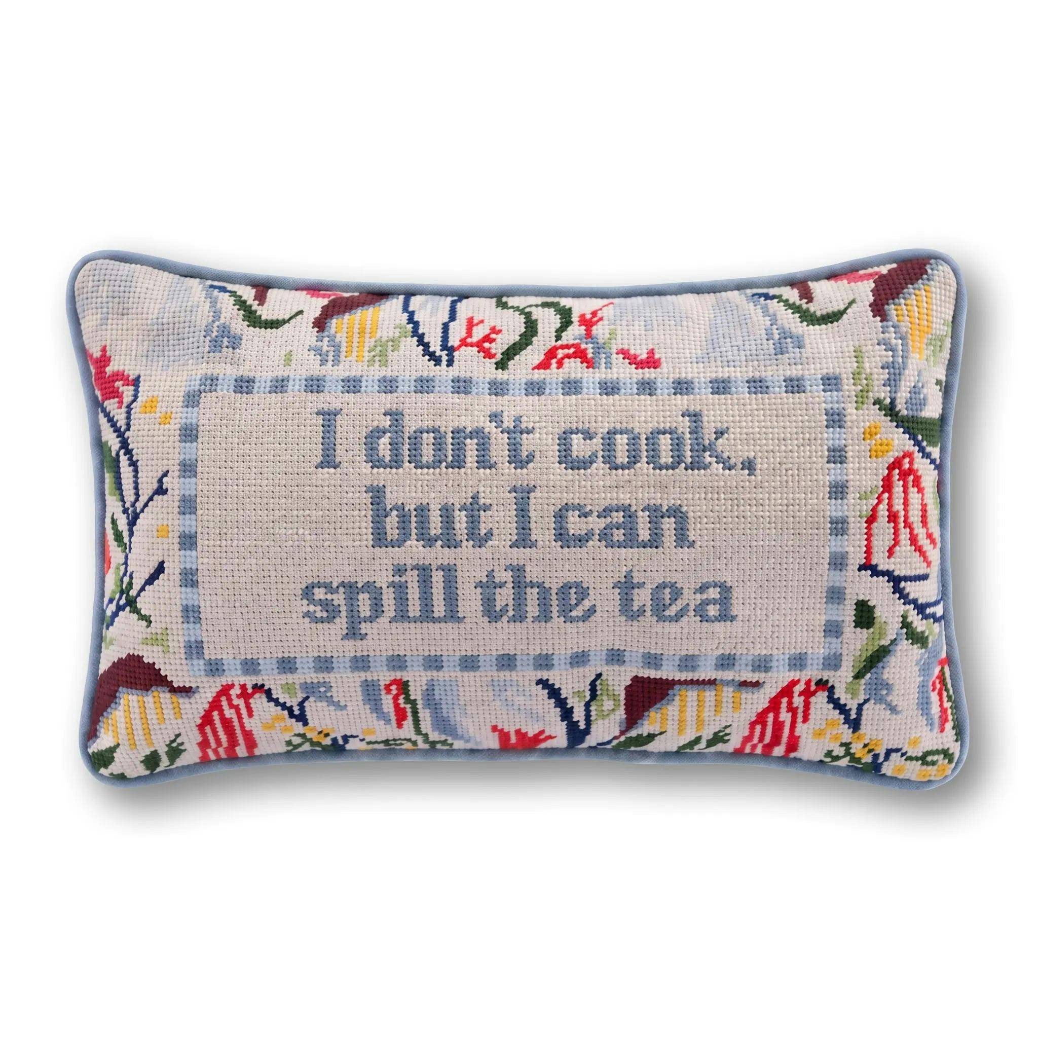 Spill the Tea Needlepoint Pillow