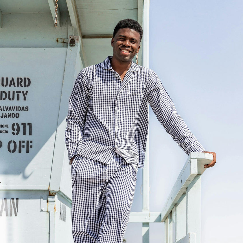 Men's Hepburn Gingham Navy Long PJ Set