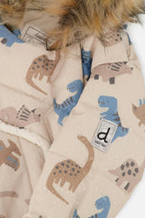 Baby Snug One Piece Snowsuit Adapted For Car Seats Blue Dinosaur Print