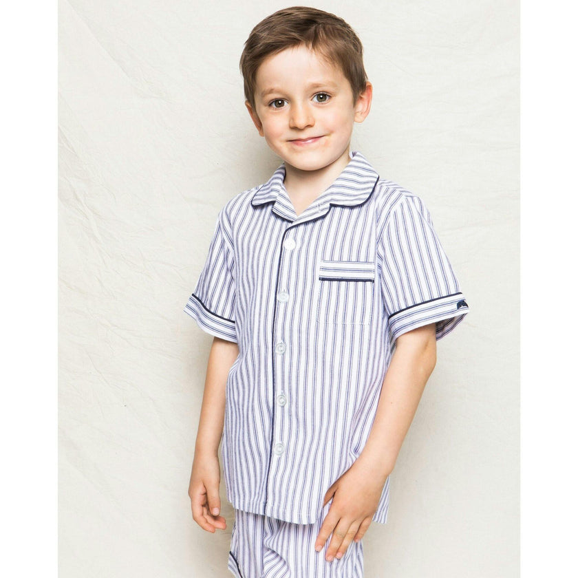 Kid's Twill Pajama Short Set in Navy French Ticking