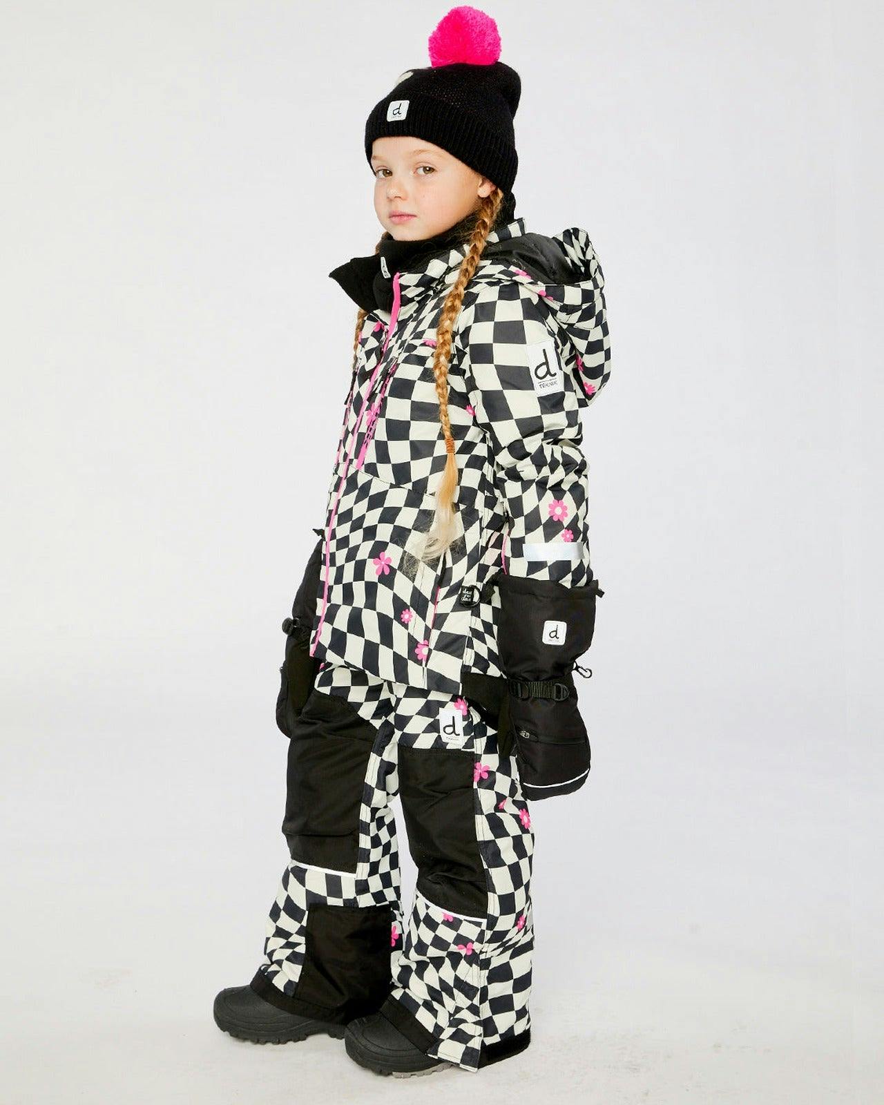 Two Piece Teknik Snowsuit White And Bright Pink Checkered Print