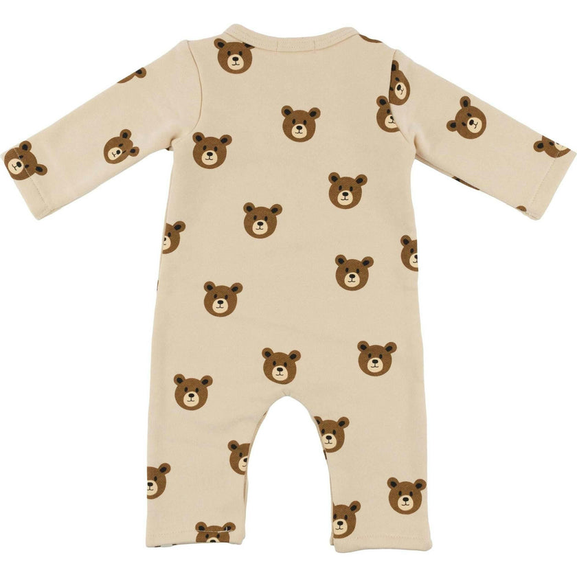 Teddy Face One Button Romper French Terry