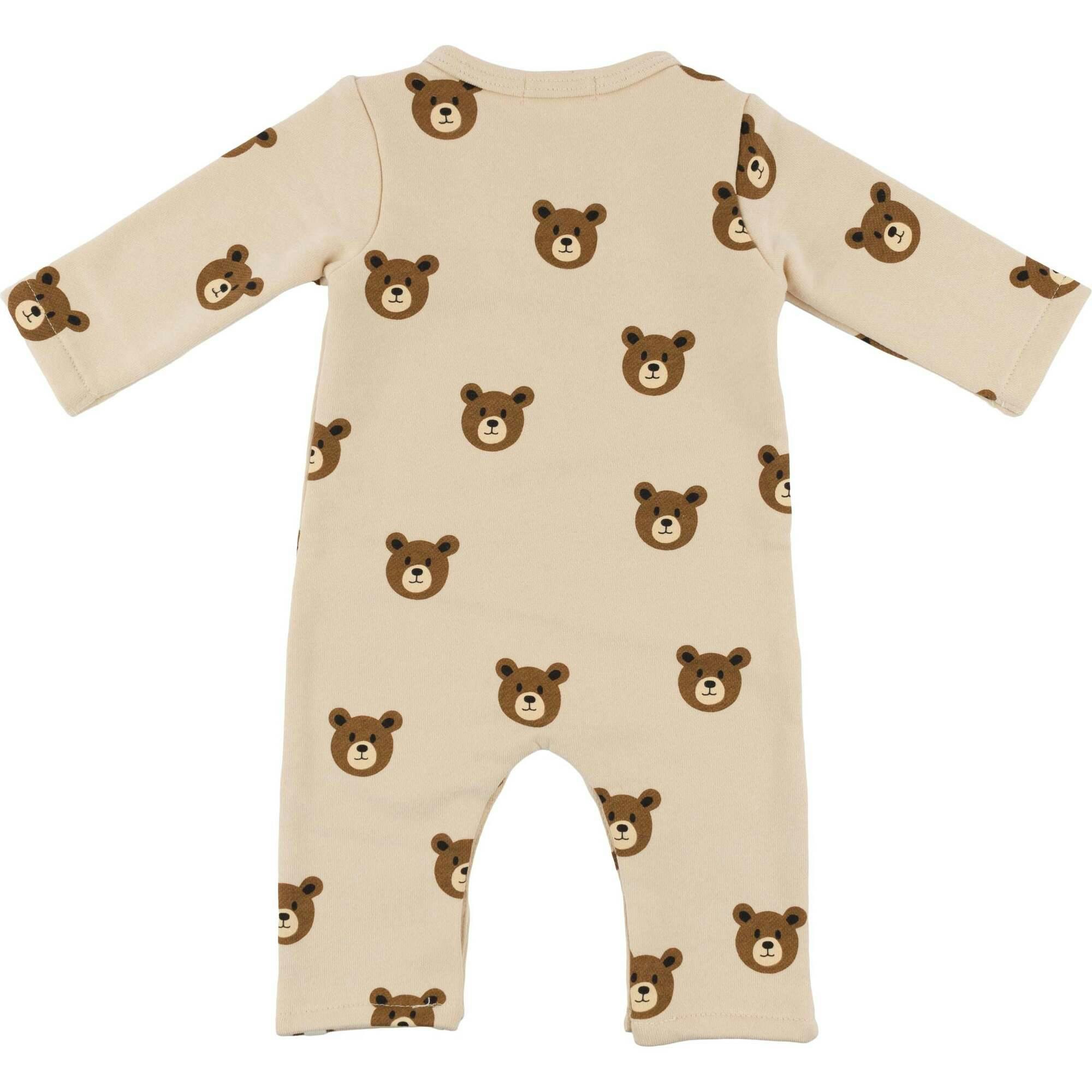 Teddy Face One Button Romper French Terry
