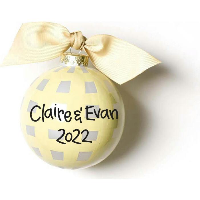 Welcome Sweet Baby Gingham Glass Ornament