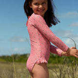 girls cranberry gingham rashguard one piece