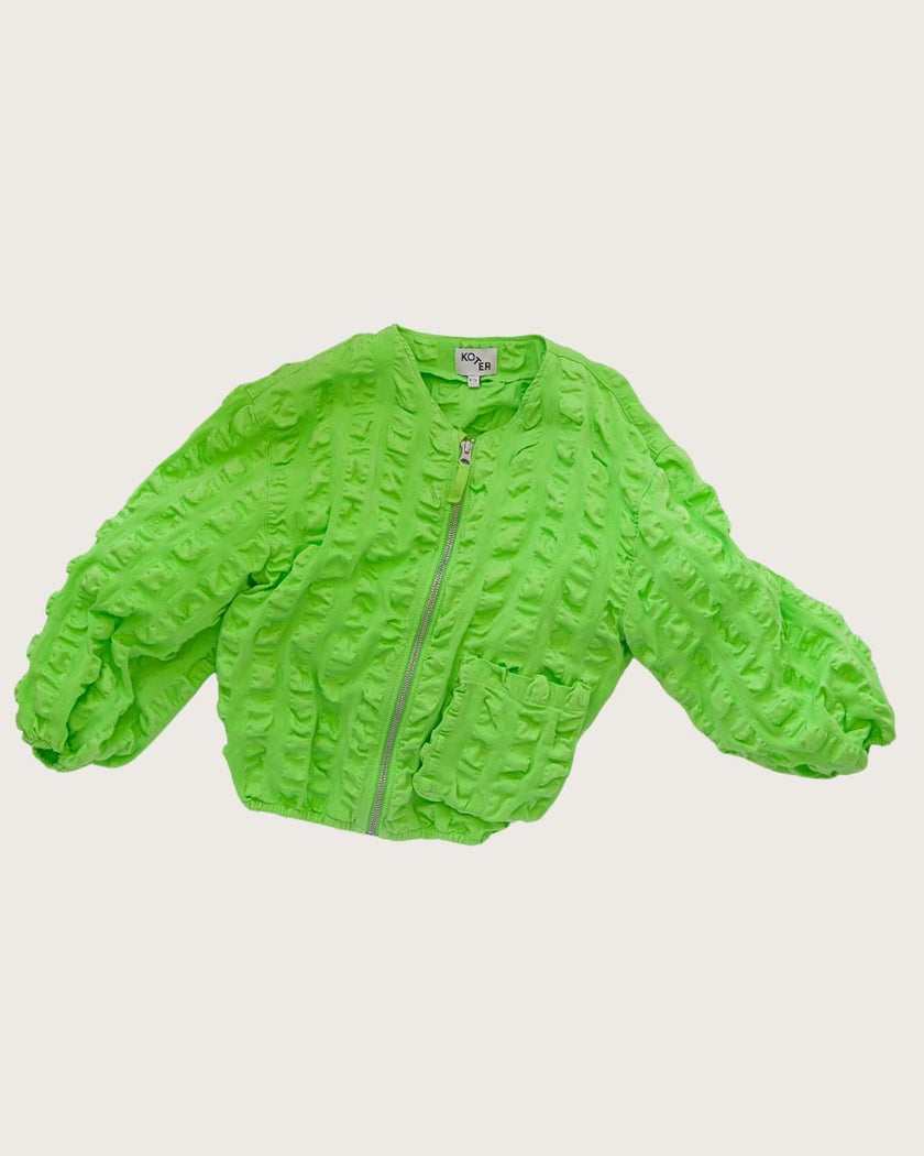 Koko Green Oversized Seersucker Bomber Jacket