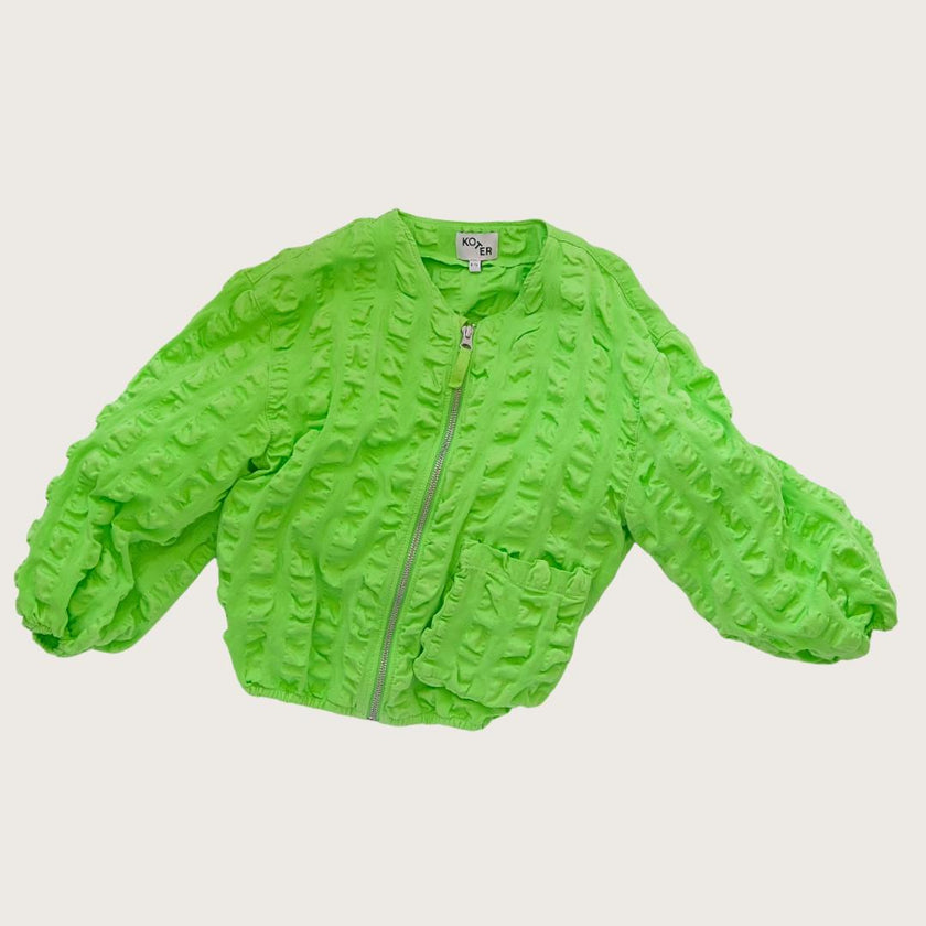 Koko Green Oversized Seersucker Bomber Jacket