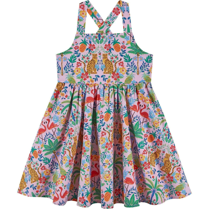 Girls Textured Cotton Poplin Dress | Pink Cheetah