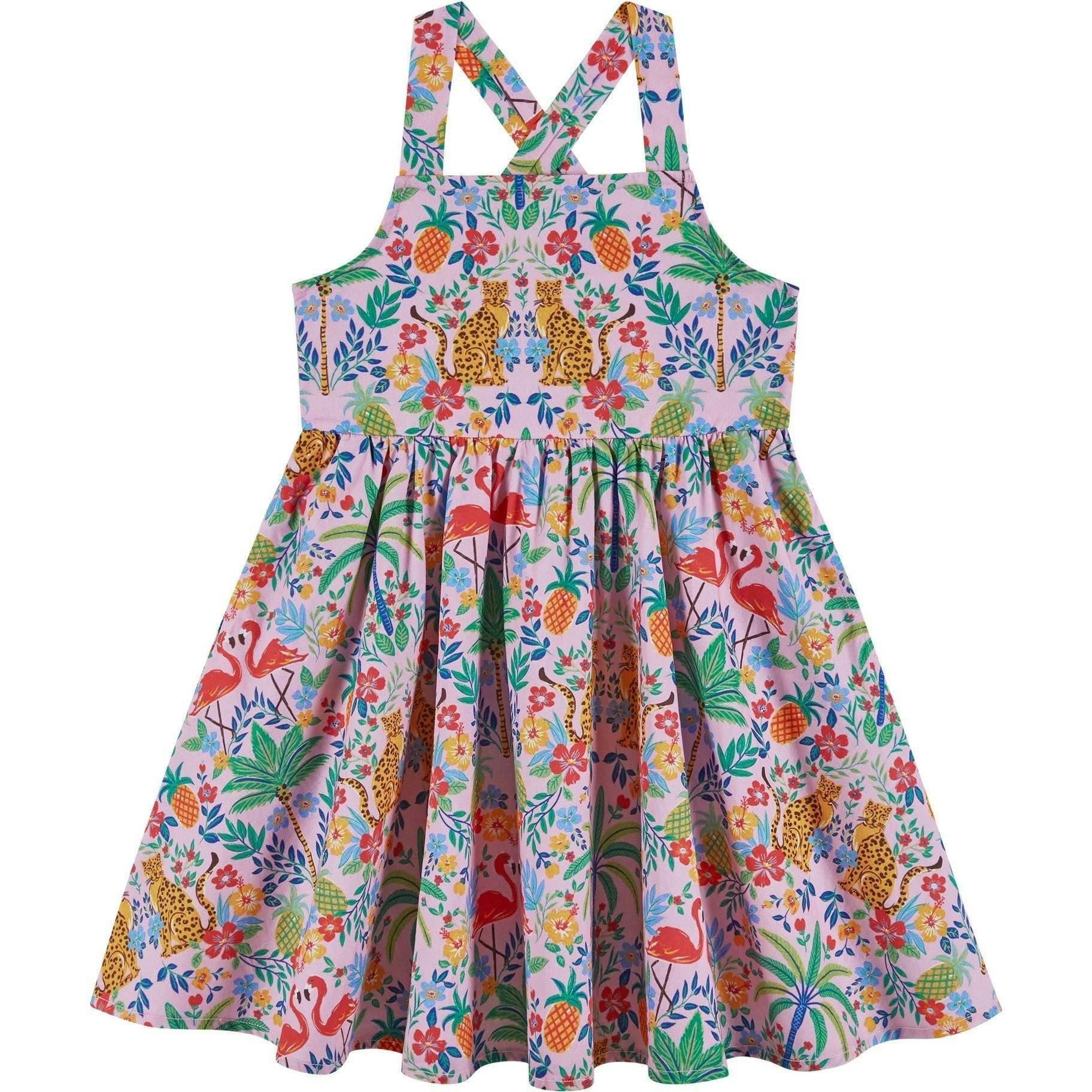 Girls Textured Cotton Poplin Dress | Pink Cheetah