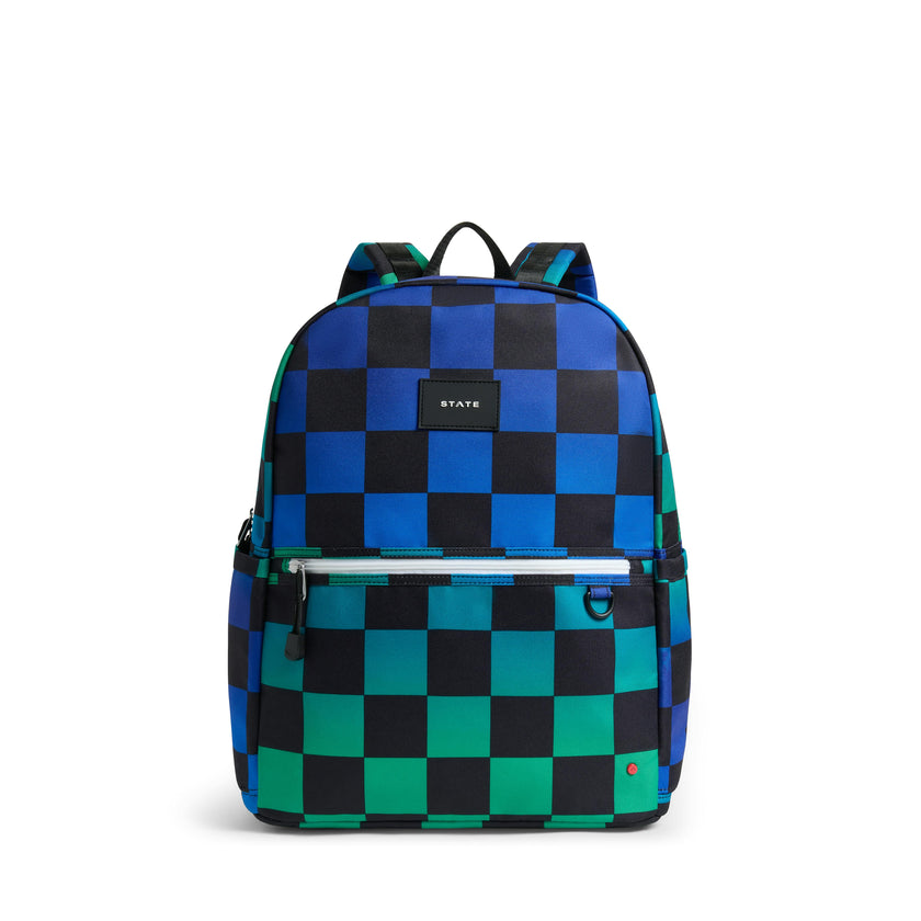 Kane Double Pocket Large Backpack, Blue Checkerboard