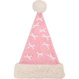 Packed Party Pink Velvet and Bows Santa Hat - Pastel Pink Plush Trim Santa Hat with Festive Bows and Pom Pom for Christmas Parties and Gift Exchanges