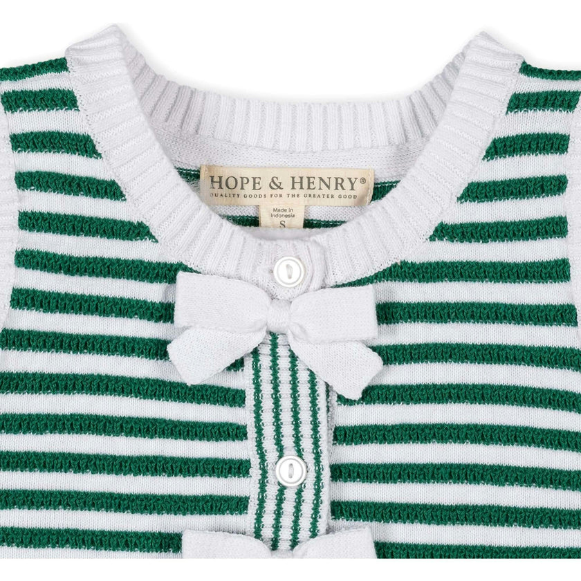 Organic Button Front Sweater Tank with Bows, Green