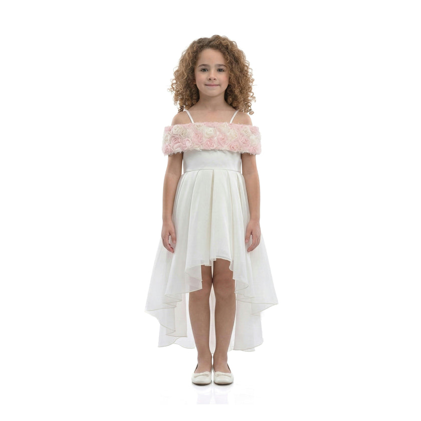 White Claire Cascade Rose Dress