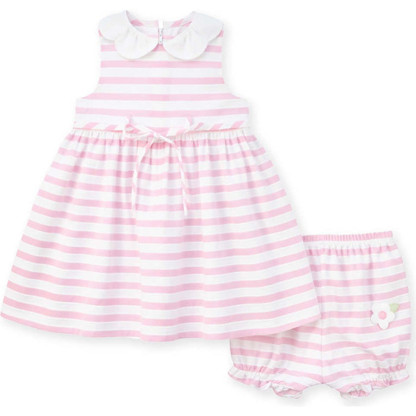 Pink Stripe Dress & Bloomer with Flowers