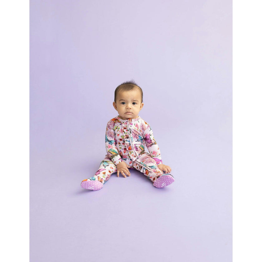 Watercolor Butterfly Footie Ruffled Zippered One Piece