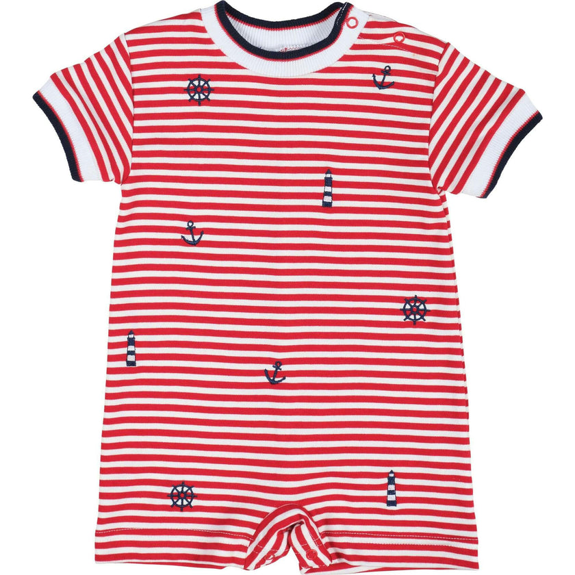 Stripe Knit Shortall With Nautical Embroidery