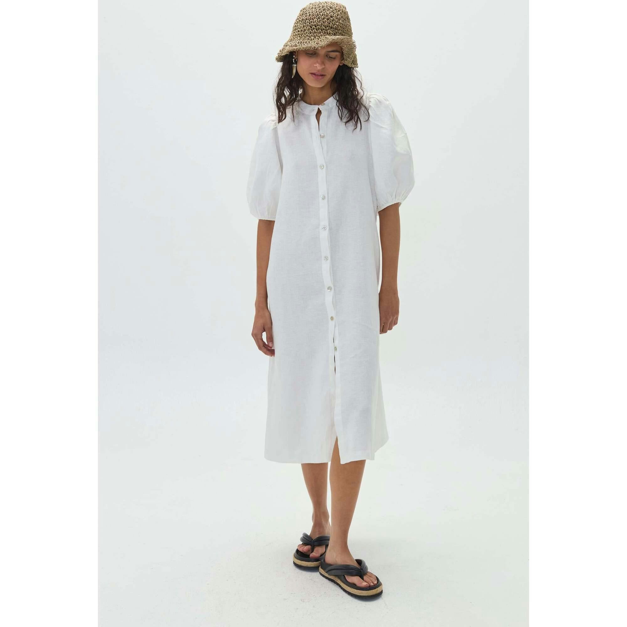 Bubble Linen Dress - Off White