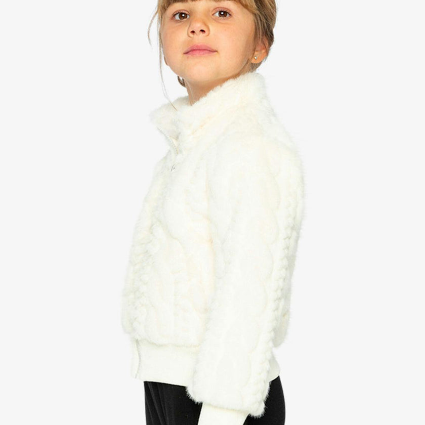 Faux Fur Jacquard Jacket Beige
