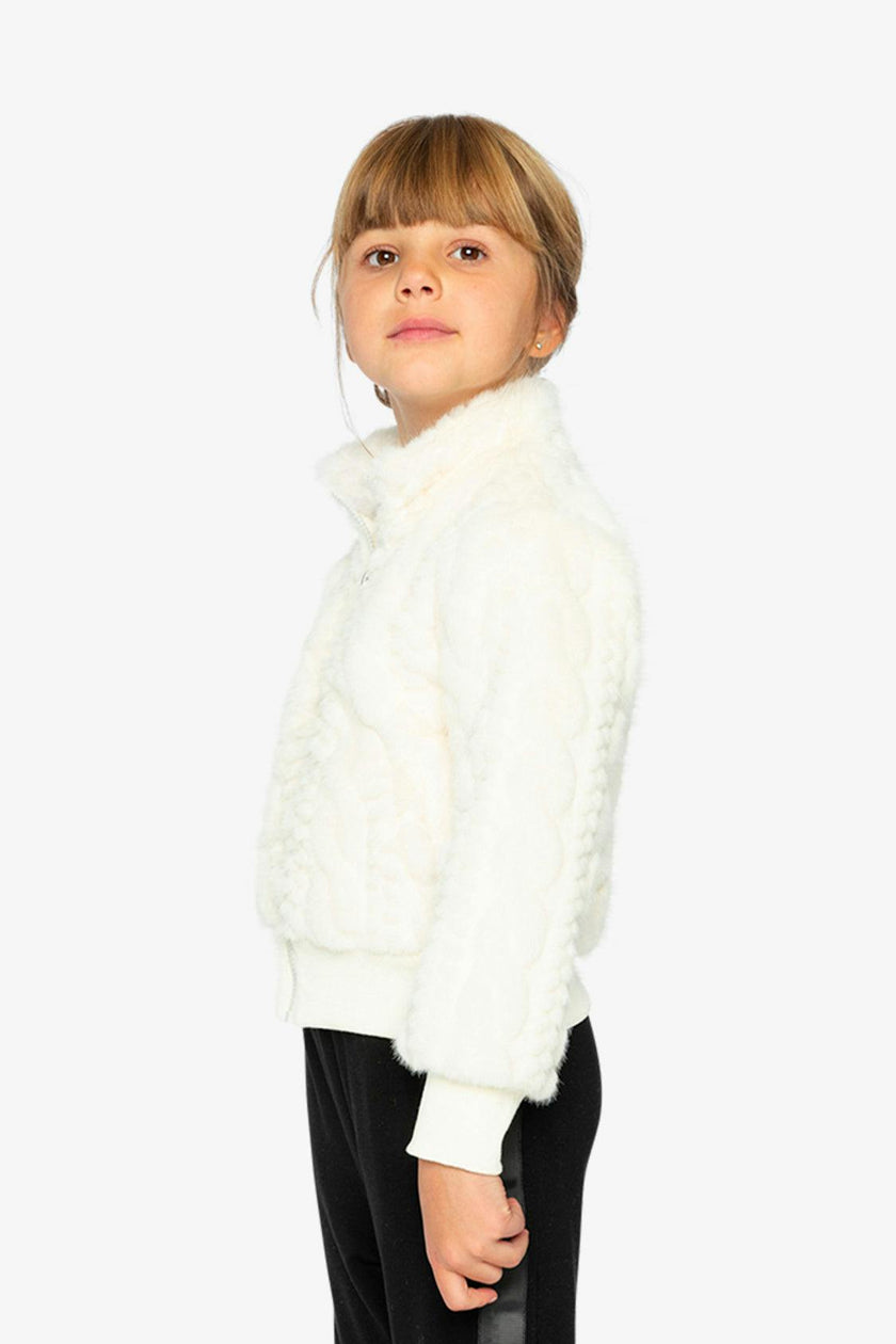 Faux Fur Jacquard Jacket Beige