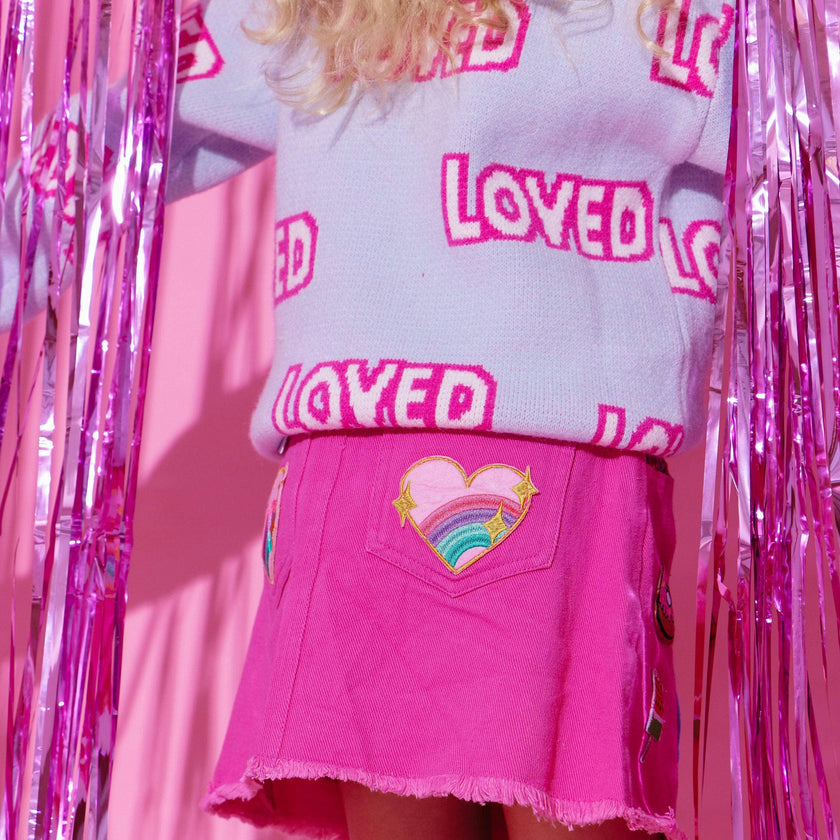 All About Patch Hot Pink Denim Skirt