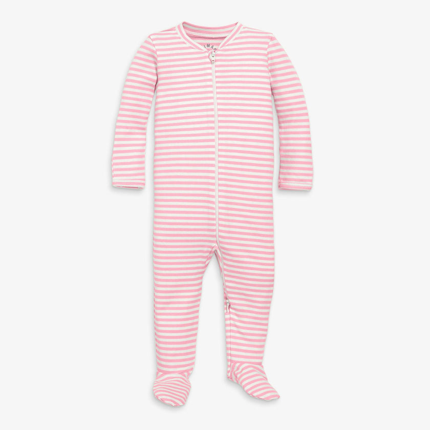 Baby organic zip footie in stripe