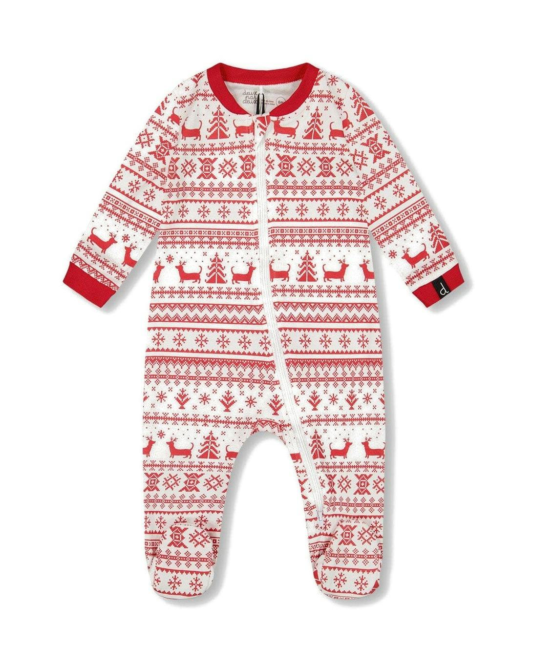 Organic Cotton Baby One-Piece Pajamas Red And White Fairisle