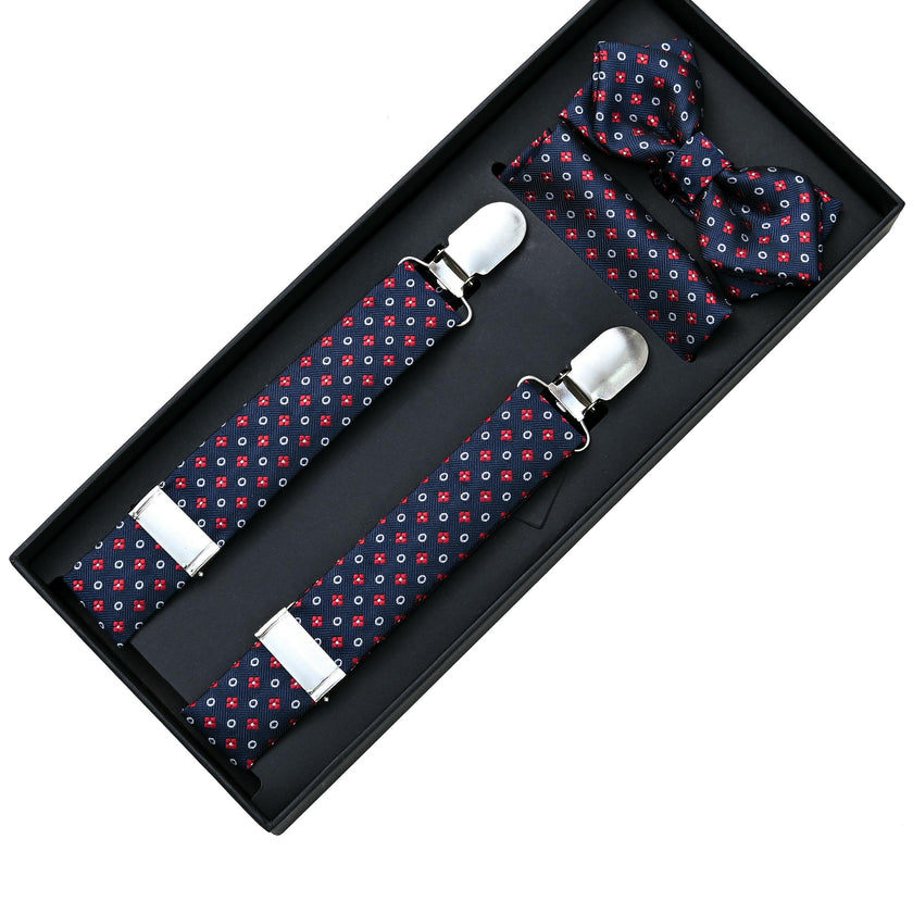 Multi-Patterned Blue Suspenders Set