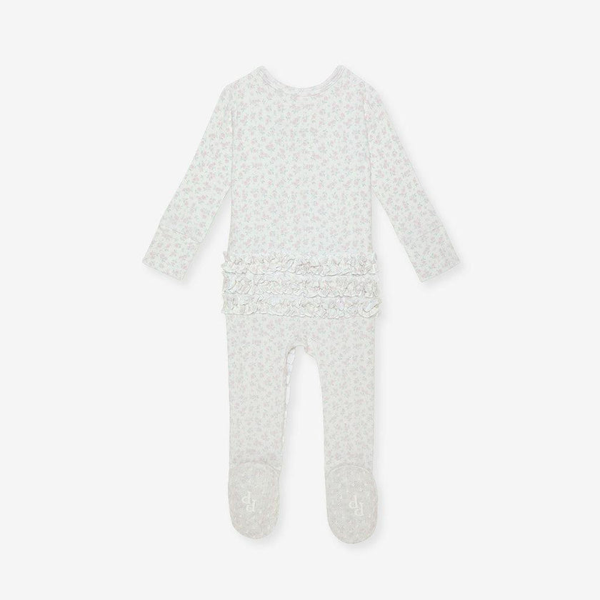 Andina Cream Pointelle Footie Ruffled Zippered One Piece