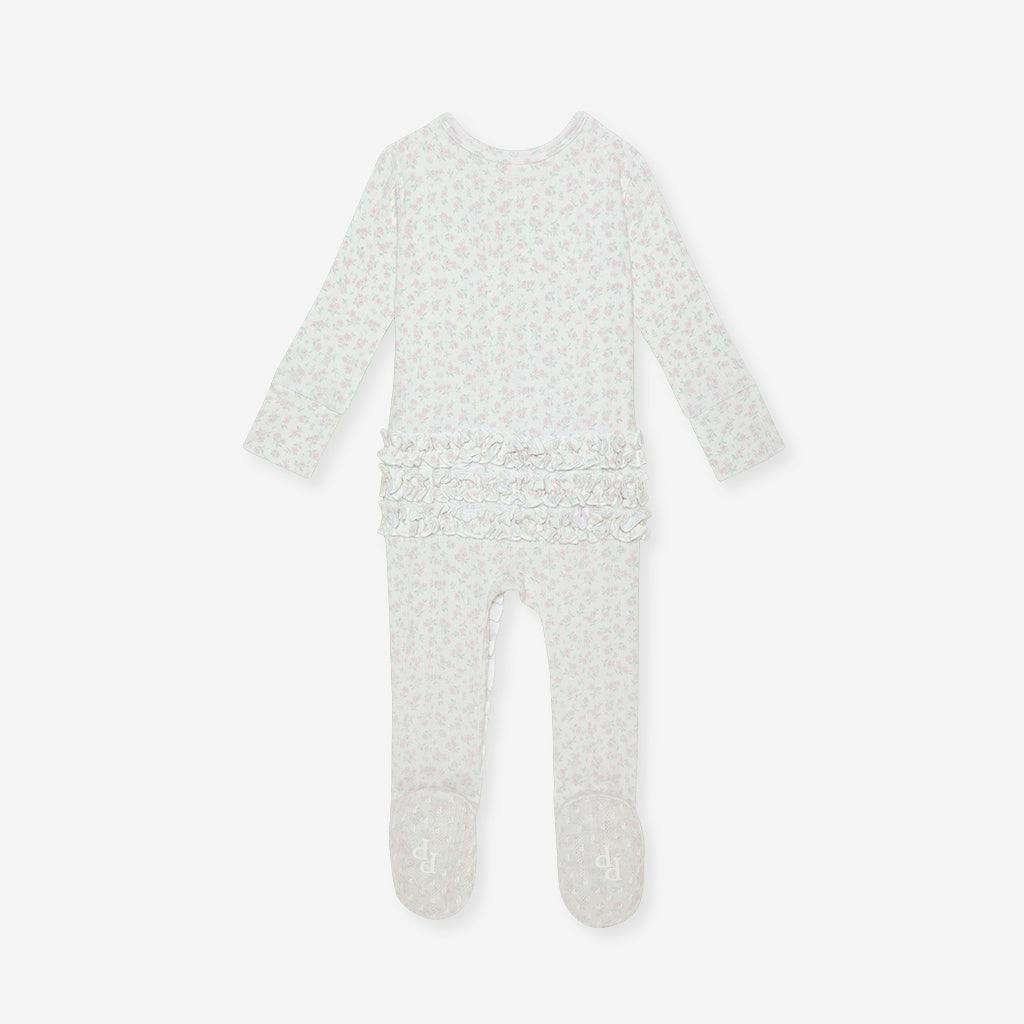 Andina Cream Pointelle Footie Ruffled Zippered One Piece