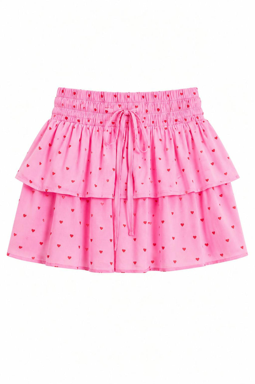 Willow Pink With Red Hearts Satin Skort