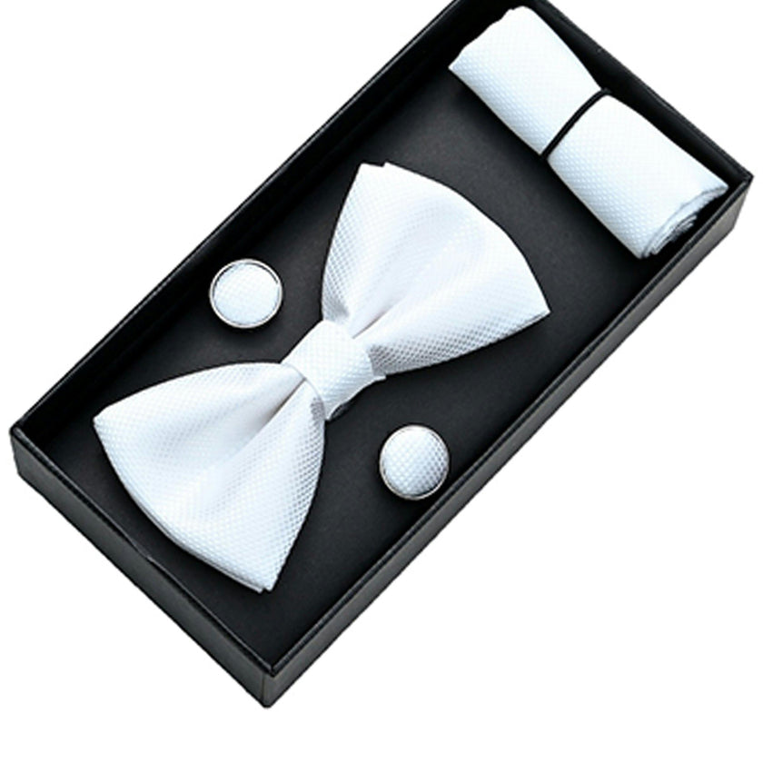 White Crosshatched Bowtie Set