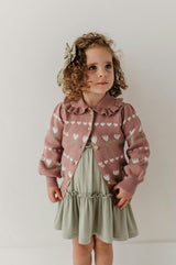Girls Floral Knit Cardigan in Tulip Heart Intarsia