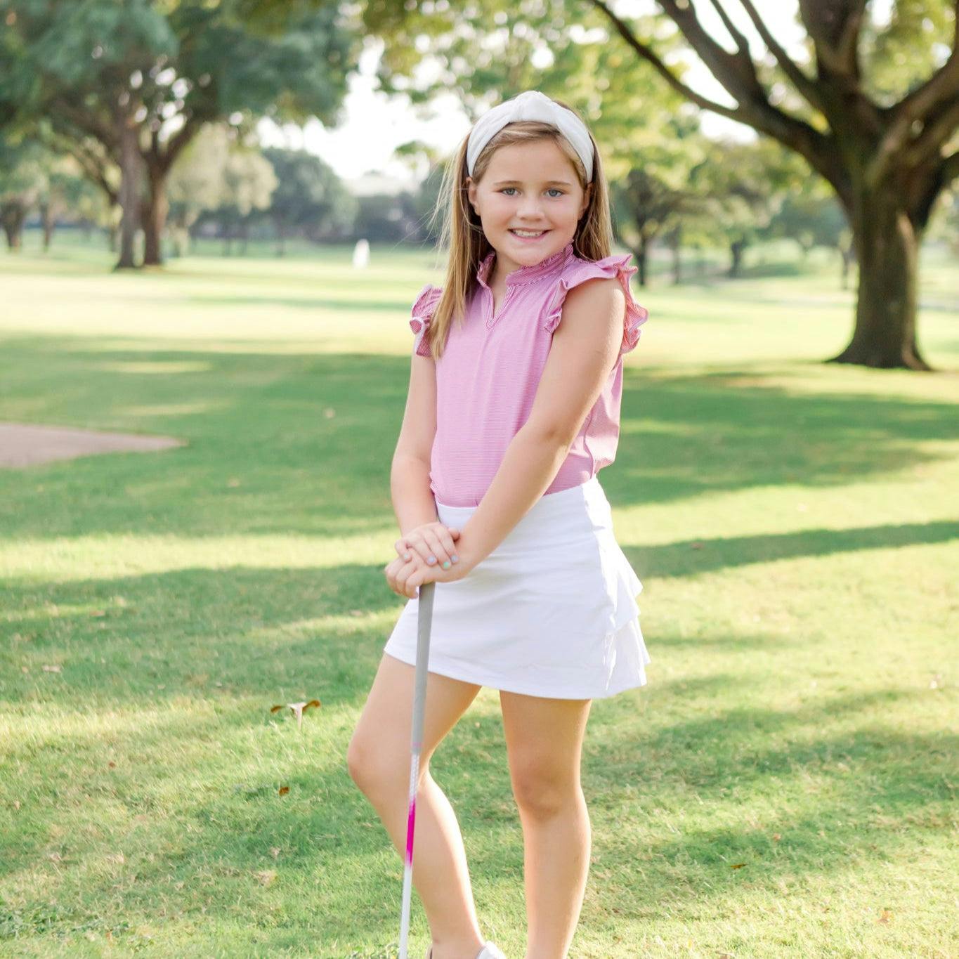 Ellie Girls' Sleeveless Performance Top by LH Sport Red Stripes (Past Season)