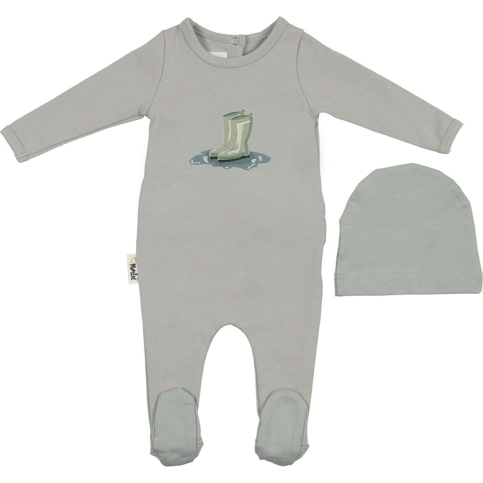 Rain Boot Print Footie and Beanie Set