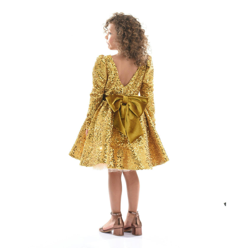 Gold Merribrook Sequin Bow Dress