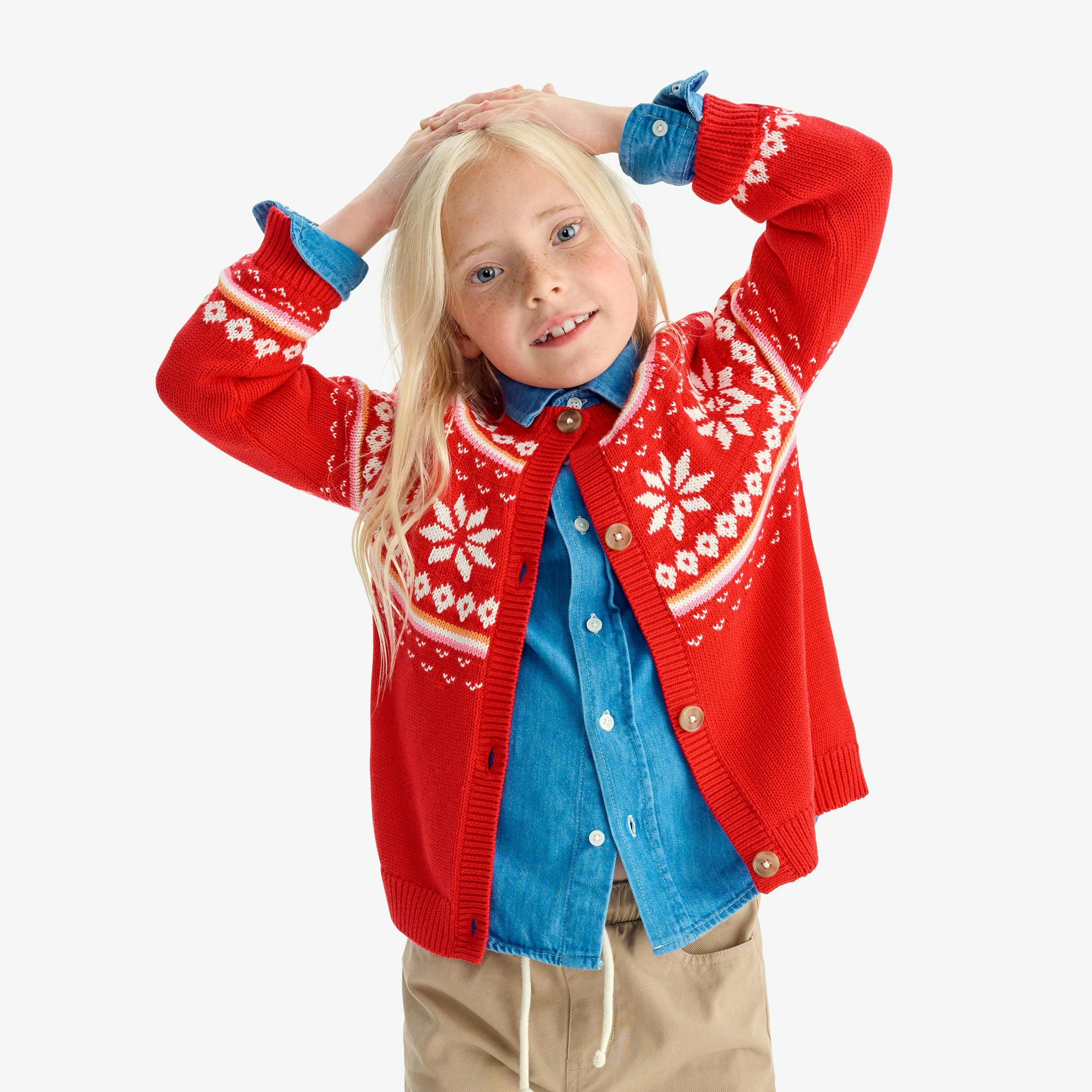 Kids cardigan in fair isle snowflakes