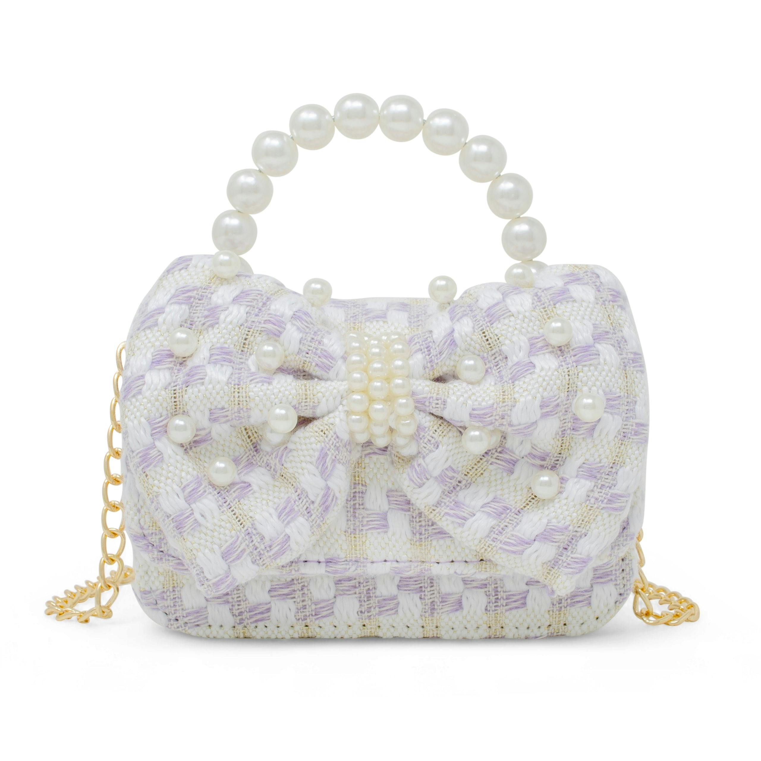 Girls Tweed Jumbo Pearl Bow Handbag