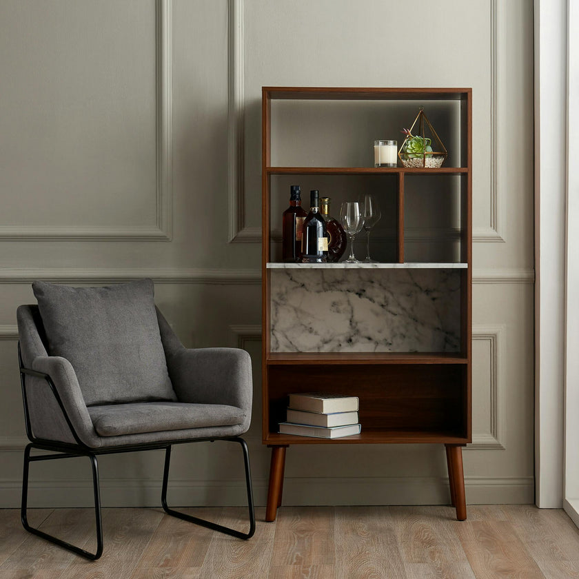 Kingston Wooden Bookcase with Faux Marble Shelf & Accents