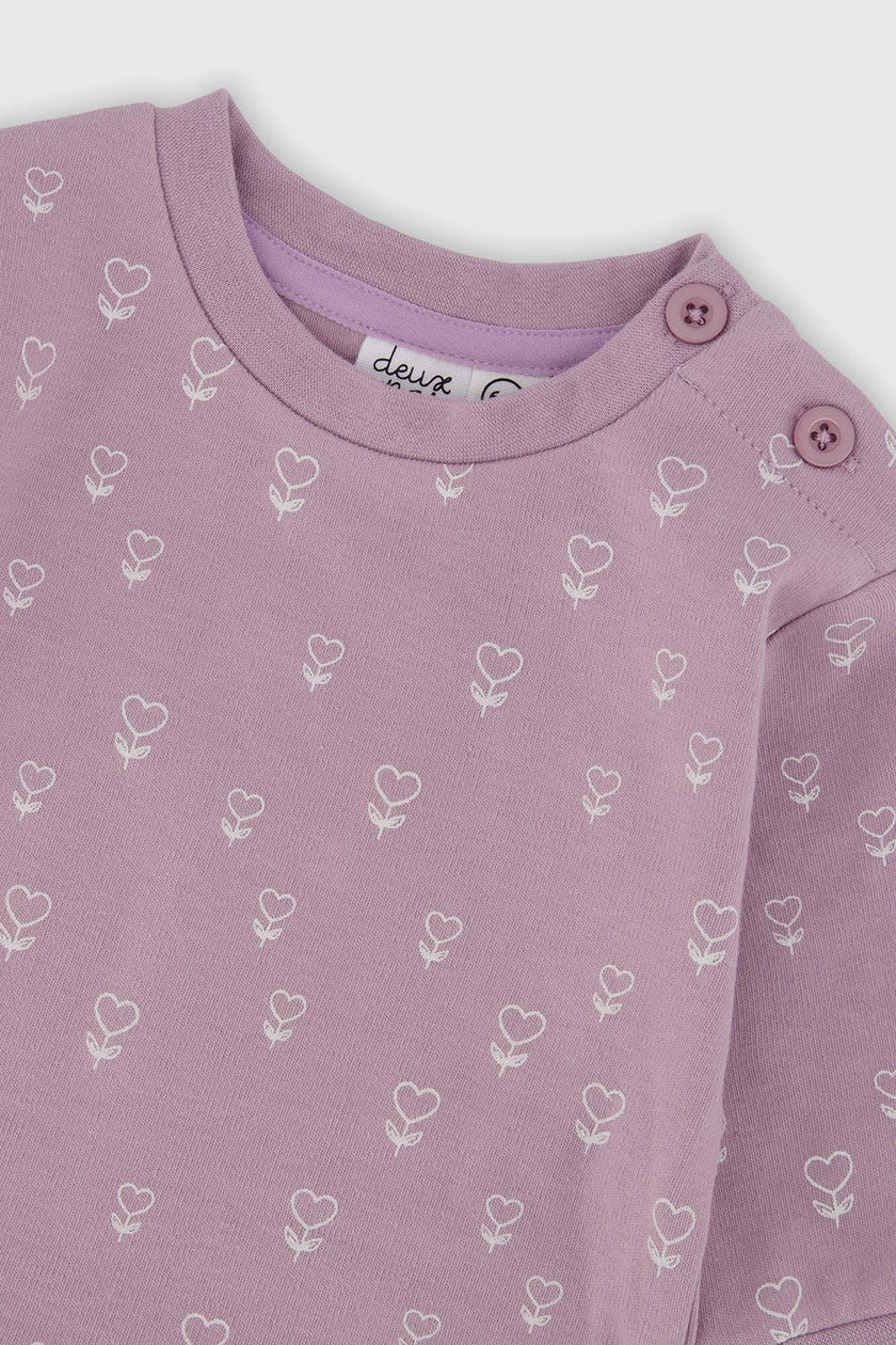 Organic Cotton Pants And Top Set Purple Floral Print