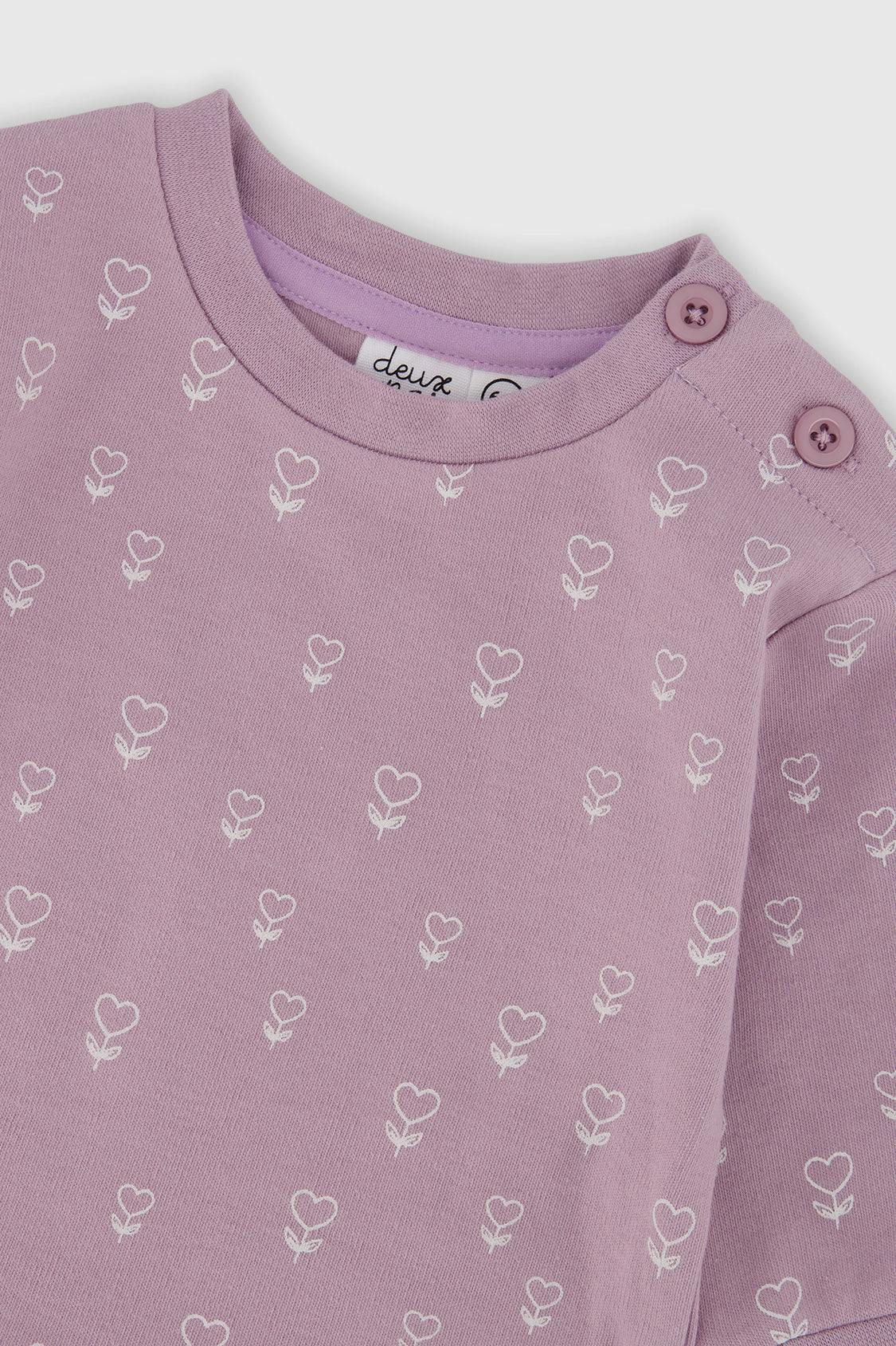 Organic Cotton Pants And Top Set Purple Floral Print