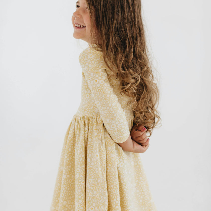 3/4 Sleeve Twirl Dress in Buttercup